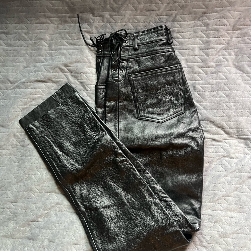 Leather Lace-Up Pants